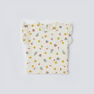 WHITE "FLOWERS & MUFFINS" T-SHIRT TOP FOR GIRLS